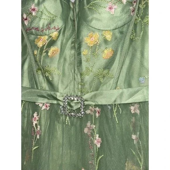 Tulle Embroidered Women's Corset Ball Gown size 4 Pistachio Green Fairy Romantic - Picture 5 of 9